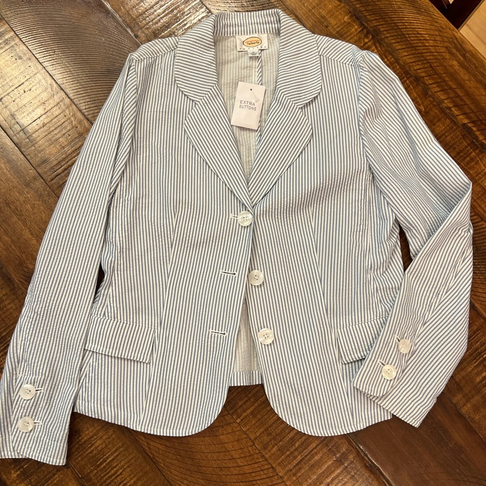 Talbots White and Blue Striped Blazer